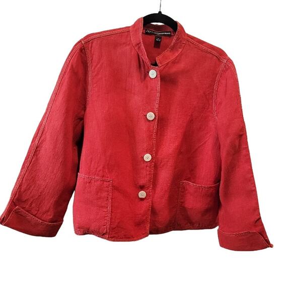 Linda Allard Ellen Tracy Red Linen Blazer Sz 14 Midi Cuffed Sleeve Office - Picture 2 of 12
